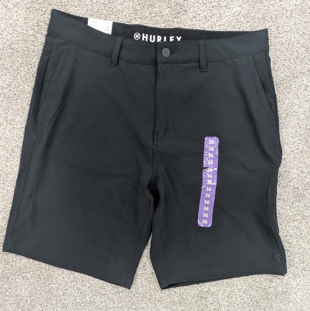 Hurley Black Trek Hybrid Athletic Shorts Water Repellent 4 Way Stretch Size 36
